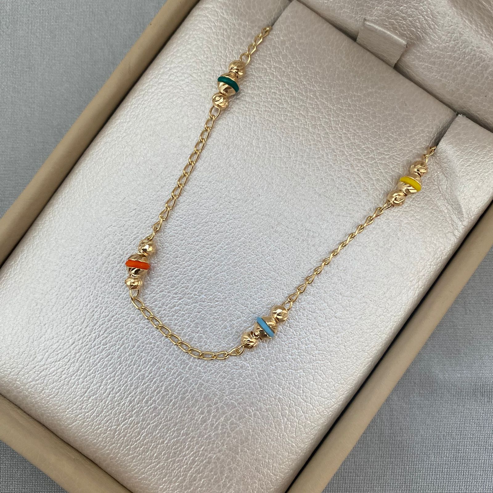 Pulso balines diamantados cauchos colores Oro amarillo 18k +1 / 2,70 Gr / 3,6 mm / 19 Cm Broche 0,60
